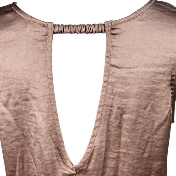 NEW Easel Small Rose Gold Maxi Dress Sleeveless Satin Tie Waist Pockets Keyhole - Picture 14 of 16